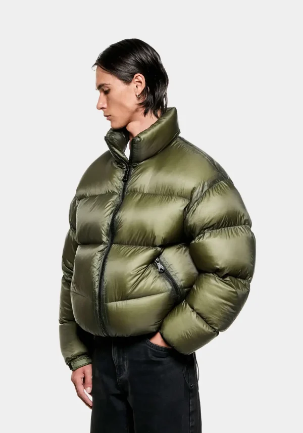 MKI Miyuki Zoku Translucent Funnel Neck Bubble Jacket Olive (5)