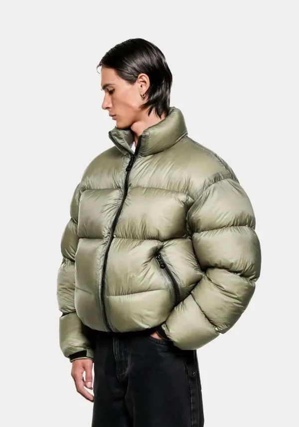 MKI Miyuki Zoku Translucent Funnel Neck Bubble Jacket Sage (5)
