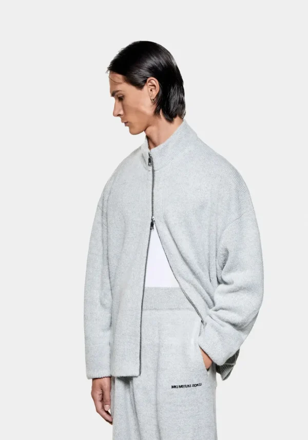 Mki Miyuki Zoku Mohair Blend Knit Track Jacket Light Grey (5)