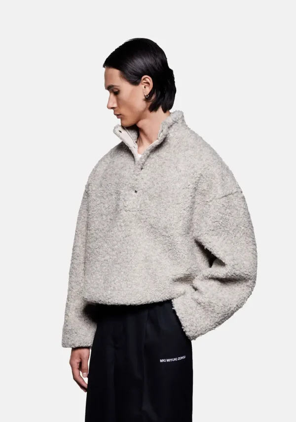 Mki Miyuki Zoku Wool Fleece Quarter Button Up Jacket (5)